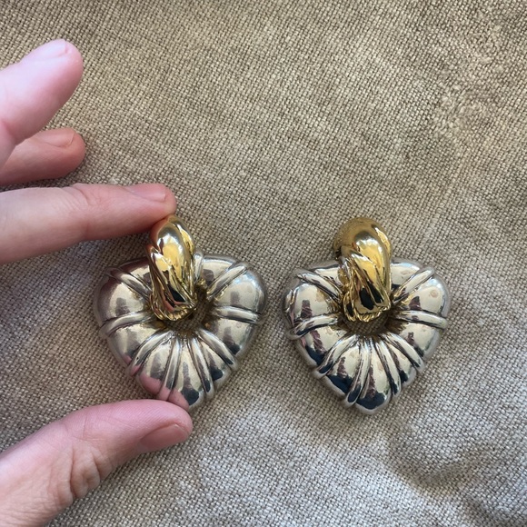 Vintage Une Ligne Paris French Designer Big Door Knocker Clip Earrings signed - Picture 1 of 7